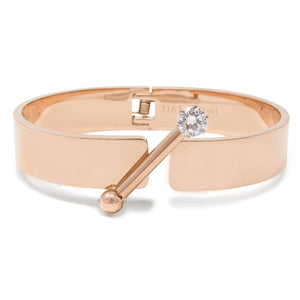 Stainless Steel Hinged Bracelet with Crystal Bar Rose Gold Plated - Mimmic Fashion Jewelry