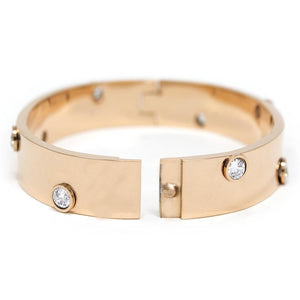 Stainless Steel Hinged Bracelet with Crystal Rose Gold Plated - Mimmic Fashion Jewelry