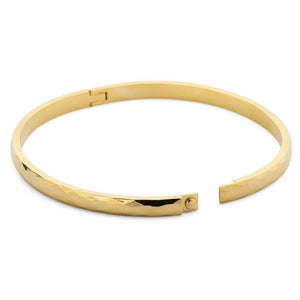 Stainless Steel Hinged Textured Bangle Gold Pl - Mimmic Fashion Jewelry