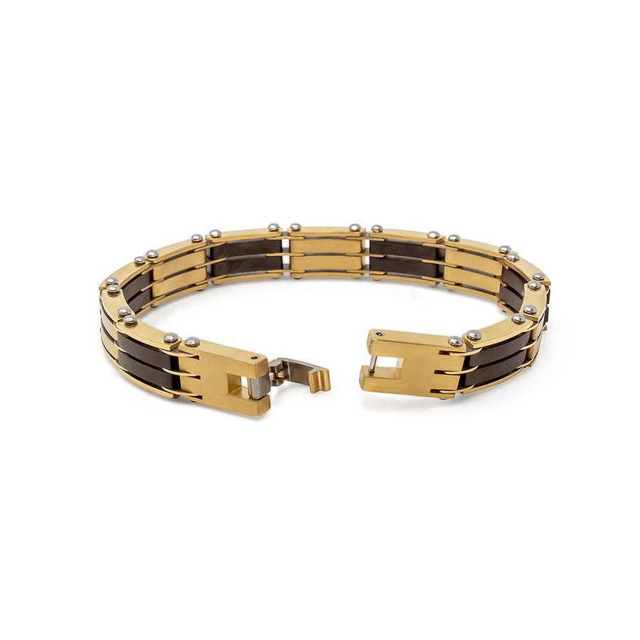 Stainless Steel Ion Plated Gold and Black Bracelet - Mimmic Fashion Jewelry