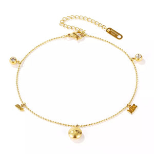 Stainless Steel Kiss Me Charm Anklet Gold Plated