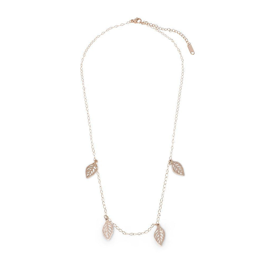 St Steel Leaf Necklace RoseGold Pl - Mimmic Fashion Jewelry