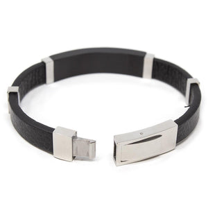 Stainless Steel Leather Bracelet Cross Station Black - Mimmic Fashion Jewelry