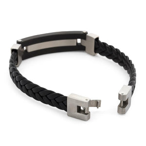 Stainless St leather bracelet with grey carbon fiber inlaid - Mimmic Fashion Jewelry