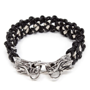Stainless Steel Leather Dragon Head Bracelet - Mimmic Fashion Jewelry