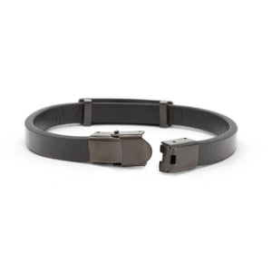 Stainless St. Leather ID Bracelet Black - Mimmic Fashion Jewelry