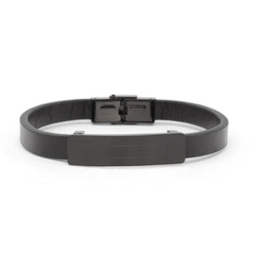 Stainless St. Leather ID Bracelet Black - Mimmic Fashion Jewelry