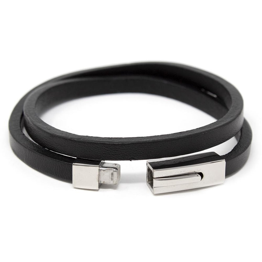 Stainless Steel Leather Wrap Bracelet Rectangle Push Lock - Mimmic Fashion Jewelry