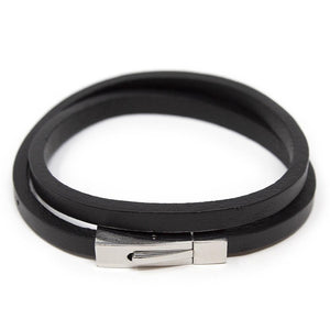 Stainless Steel Leather Wrap Bracelet Rectangle Push Lock - Mimmic Fashion Jewelry
