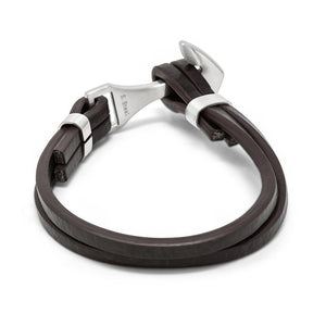 Stainless St Leather w Anchor Bracelet Brown Steel - Mimmic Fashion Jewelry