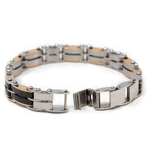 Stainless Steel Link Bracelet Black and Rose - Mimmic Fashion Jewelry