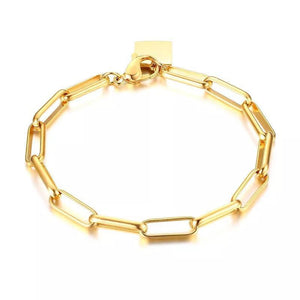 Stainless Steel Link Chain Bracelet With Square Charm Gold Plated