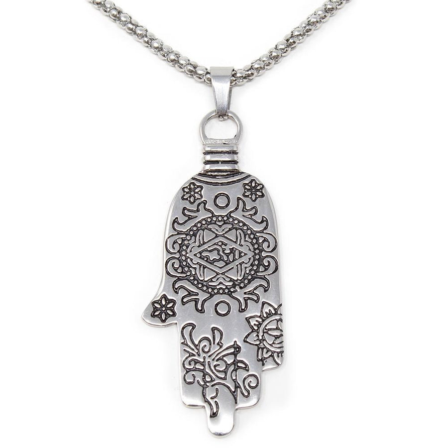 Stainless Steel Long Hamsa Hand Necklace - Mimmic Fashion Jewelry