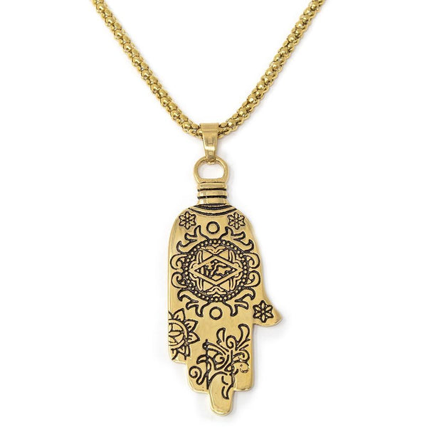 Stainless Steel Long Hamsa Hand Necklace Gold Plated