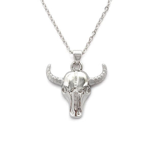 Stainless St. LongHorn Skull Pendant in Chain - Mimmic Fashion Jewelry