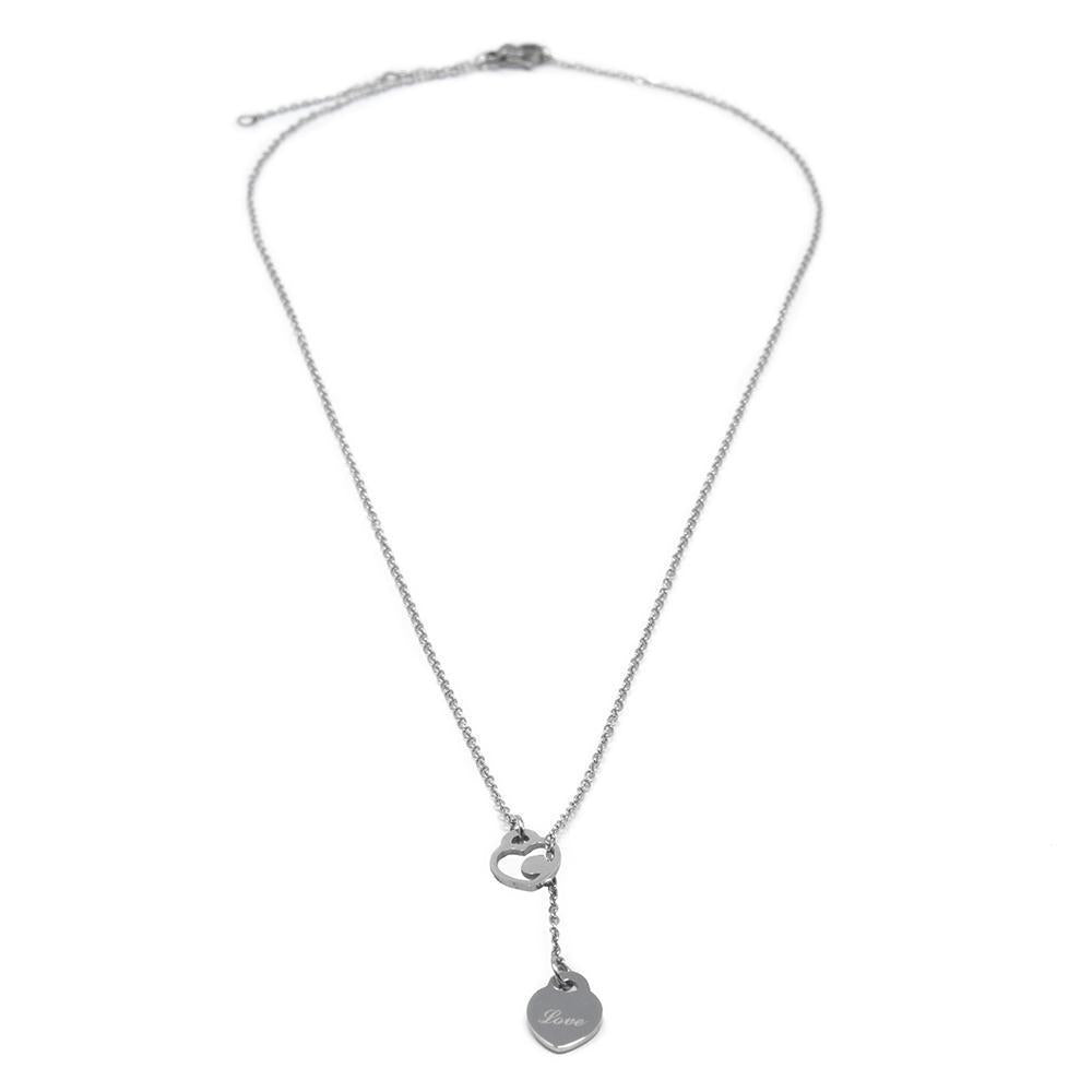 Stainless Steel Love Heart Lariat Necklace Earrings Set