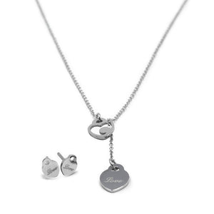 Stainless St Love Heart Lariat Neck Earrings Set - Mimmic Fashion Jewelry