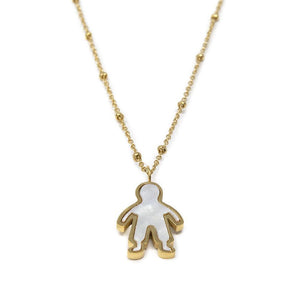 Stainless St MOP Boy Pendant Choker Set Gold Pl - Mimmic Fashion Jewelry