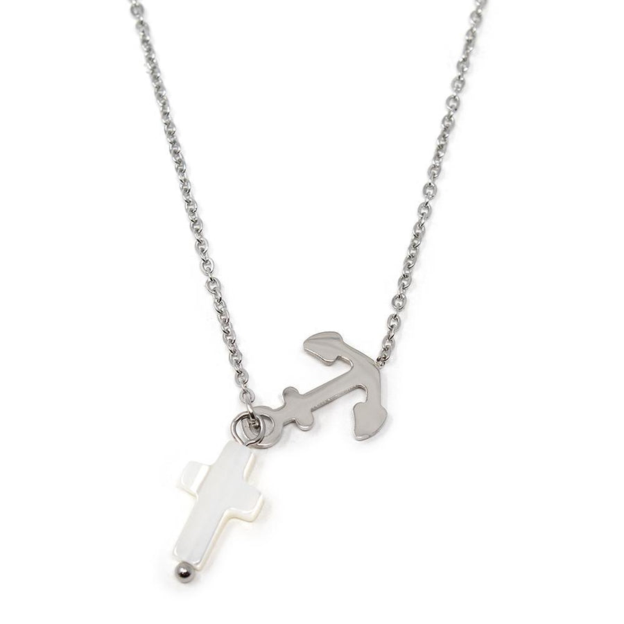 Stainless Steel MOP Cross/Anchor Choker Set - Mimmic Fashion Jewelry