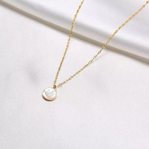 Stainless Steel MOP Happy Face Pendant Necklace Gold Plated