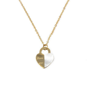 Stainless St MOP Heart Choker Gold Pl - Mimmic Fashion Jewelry