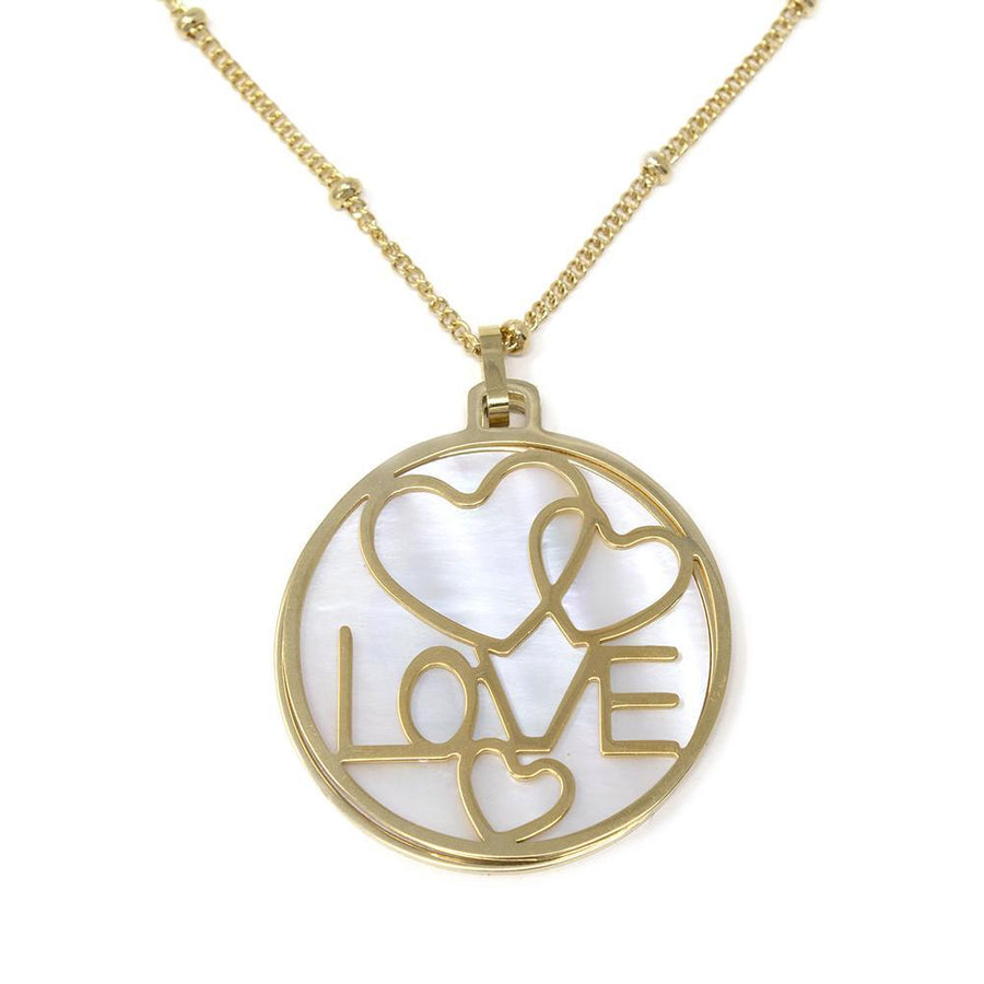 Stainless Steel MOP Love Medallion Necklace Gold Plated - Mimmic Fashion Jewelry
