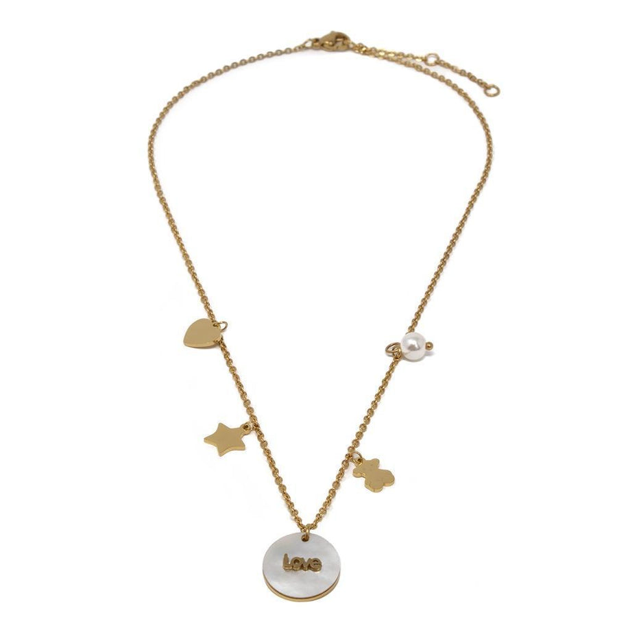 Stainless Steel MOP Love/Bear Charm Necklace Gold Plated - Mimmic Fashion Jewelry