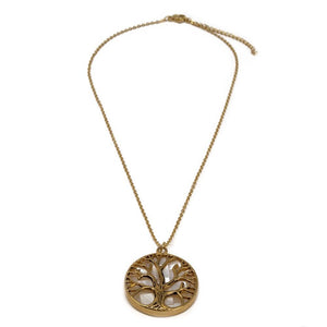 Stainless St MOP Tree of Life Neck Gold Pl - Mimmic Fashion Jewelry