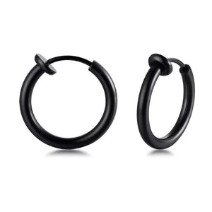 Stainless Steel Mens Black Hoops 16mm diameter