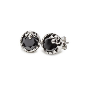 Stainless Steel Men's Fleur de Lis Stud Earrings with Black CZ - Mimmic Fashion Jewelry