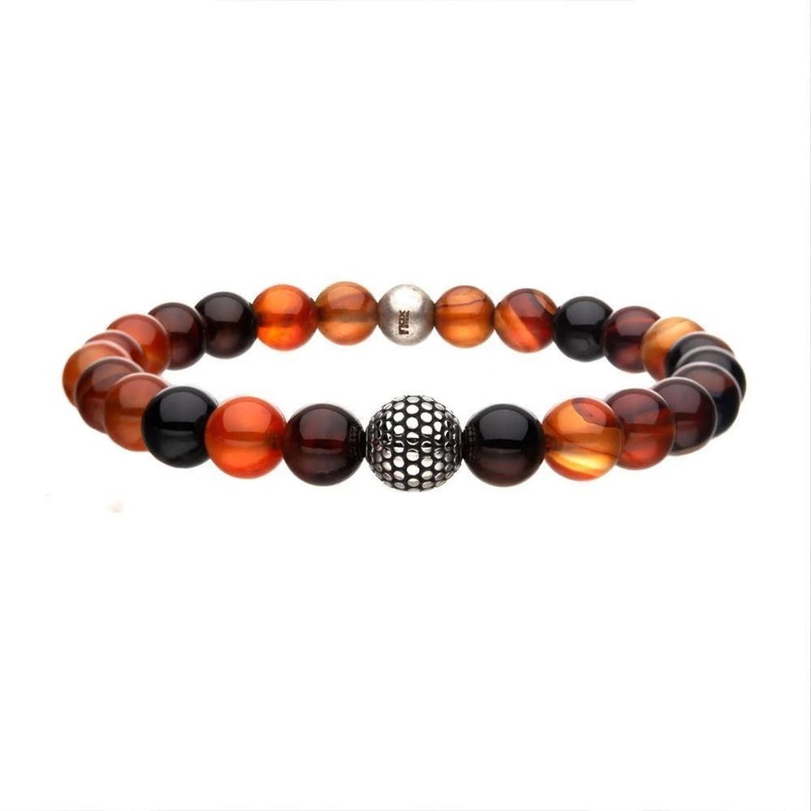 Stainless St Men's Red Agate Stone Stretch Bracelet - Mimmic Fashion Jewelry