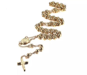 Stainless Steel Men's Rosary Necklace Gold Plated