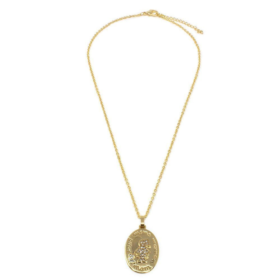 Stainless St Mom Crystal Pave Medallion Neck Gold Pl - Mimmic Fashion Jewelry