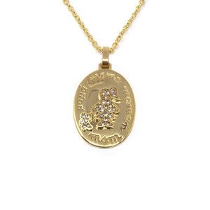 Stainless St Mom Crystal Pave Medallion Neck Gold Pl - Mimmic Fashion Jewelry