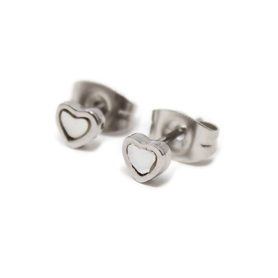 Stainless Steel 'Mother Of Pearl' Heart Stud Earrings - Mimmic Fashion Jewelry