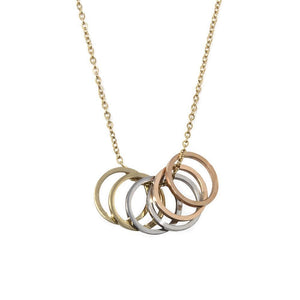 St Steel Multi Rings Necklace 3Tone Pl - Mimmic Fashion Jewelry