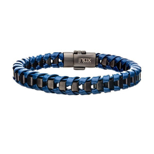 Stainless St Navy Leather with Gun Metal IP Bracelet - Mimmic Fashion Jewelry