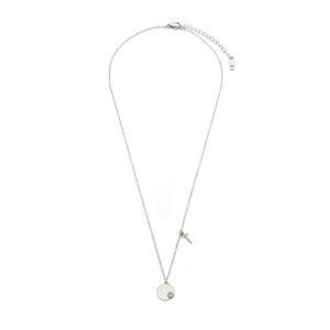 Stainless ST Neck Disk With Crystal - Mimmic Fashion Jewelry