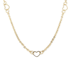 Stainless Steel Necklace Heart Station Gold Plated - Mimmic Fashion Jewelry