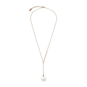 Stainless Steel Necklace Pearl and Bar Rose Gold Plated - Mimmic Fashion Jewelry