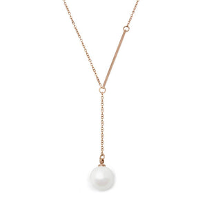 Stainless Steel Necklace Pearl and Bar Rose Gold Plated - Mimmic Fashion Jewelry