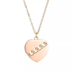 Stainless Steel Necklace w CZ Heart Pendant RoseGold Plated