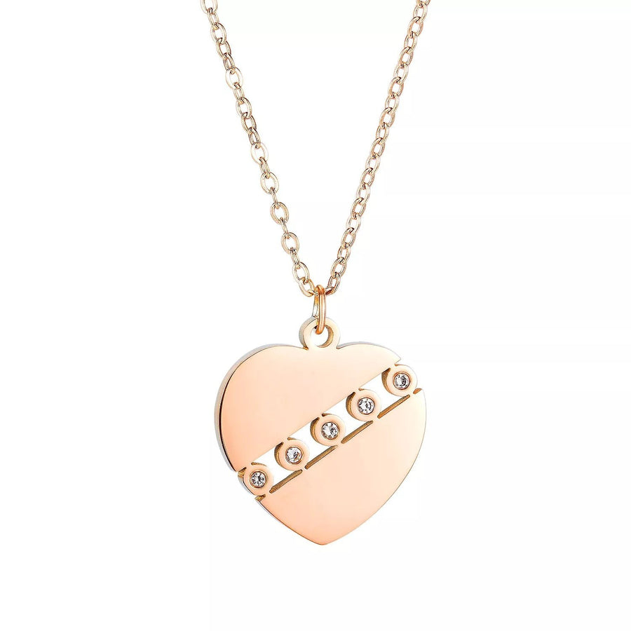 Stainless Steel Necklace w CZ Heart Pendant RoseGold Plated