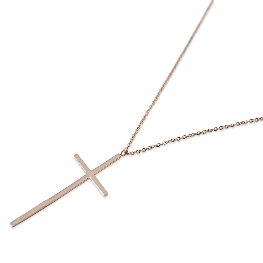 Stainless Steel Necklace with Cross Pendant Rose Gold Plated - Mimmic Fashion Jewelry