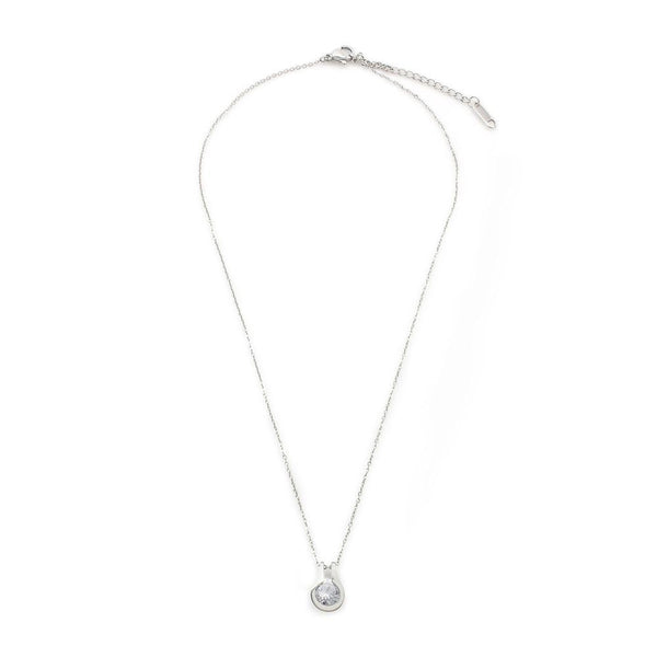 Stainless Steel Necklace with Large Drop CZ Pendant