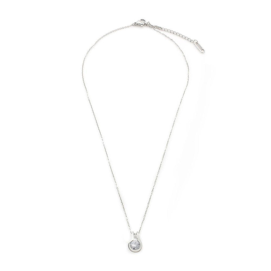 Stainless Steel Necklace with Large Drop CZ Pendant - Mimmic Fashion Jewelry