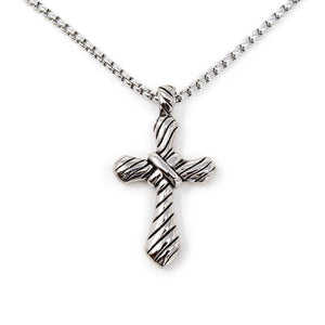 Stainless Steel Necklace with Striped Cross Pendant - Mimmic Fashion Jewelry