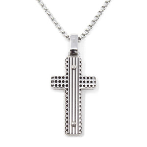 Stainless Steel Necklace with Studded Cross Pendant - Mimmic Fashion Jewelry