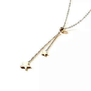 Stainless Steel Necklace with Two Star Pendants Gold Plated