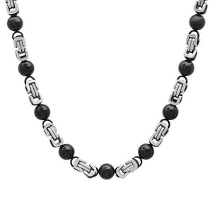 Stainless Steel Onyx Byzantine Chain Men's Necklace